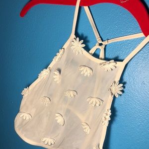 Forever 21 mesh floral cross cross crop top